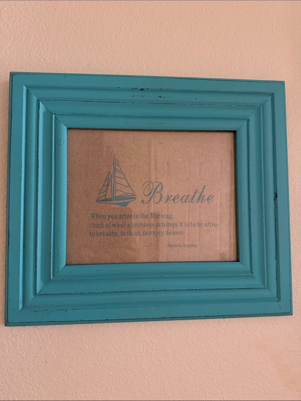 Turquoise Wooden Picture Frame with Nautical 'Breathe' Print